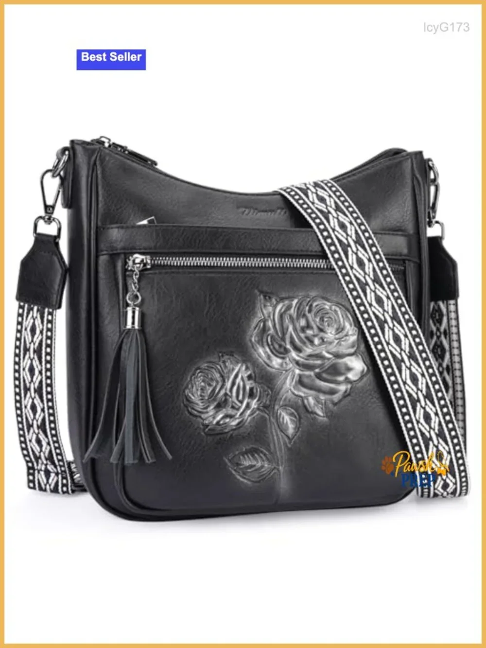 Vegan Leather Hobo Crossbody Bag Embossed Floral Purse